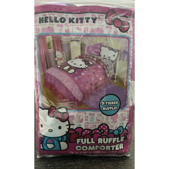 Hello Kitty Bedding Rare Hello Kitty Full Size Comforter 3 Tiered Ruffle Pink Nwt New Poshmark